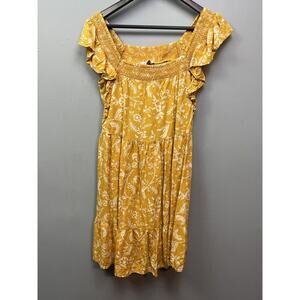 Harlow and‎ Rose Mini Sundress Womens Medium Gold Floral Smocked Boho Festival